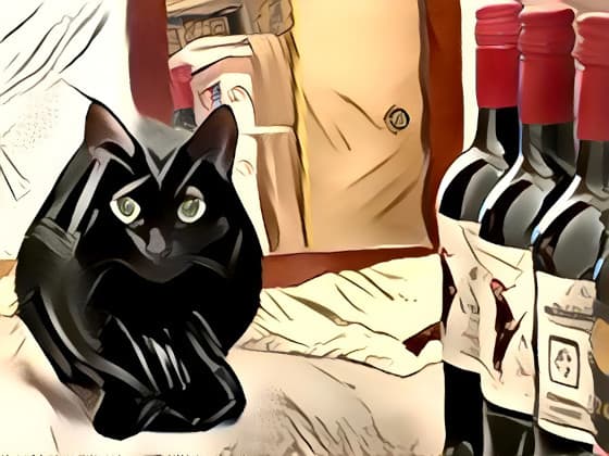高橋留美子風猫とワインボトル.jpg